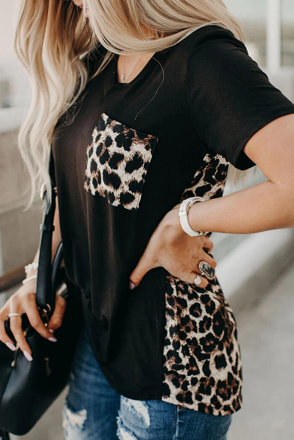 Leopard print short-sleeved T-shirt