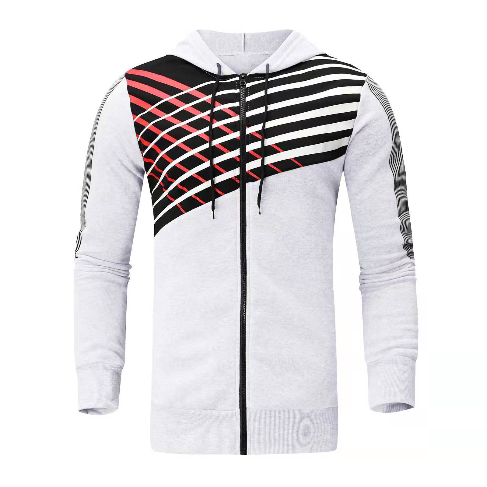 Men's Cardigan Hooded Patchwork Print Sweatshirt
