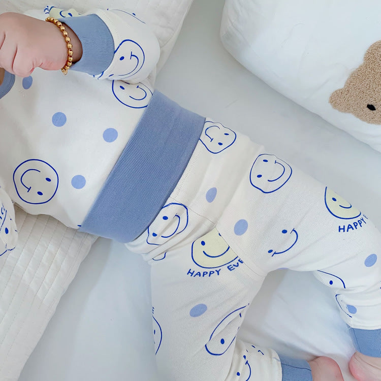 Baby's Pure Cotton Boneless High Waist Belly Protection Autumn Suit Baby Warm Home