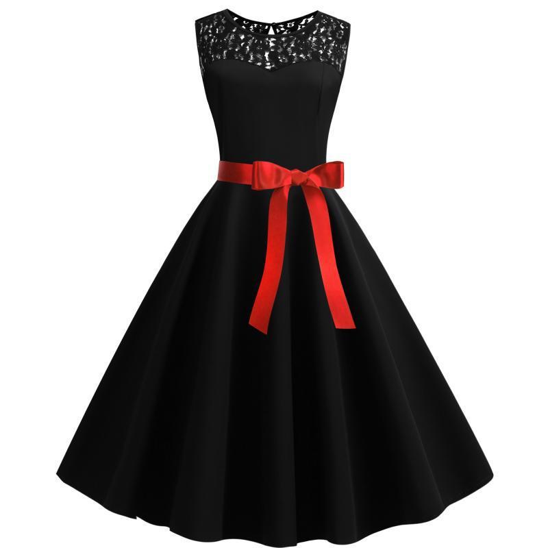 Sleeveless retro lace patchwork dress