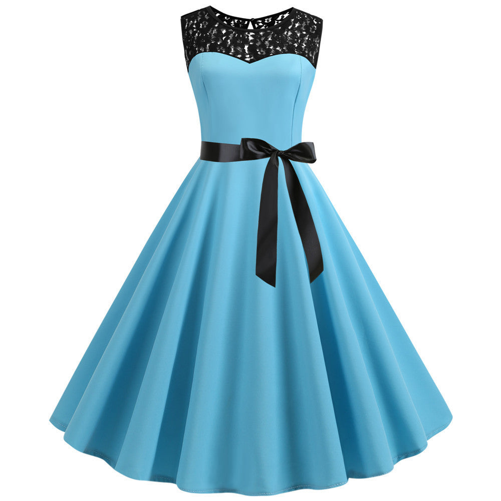 Sleeveless retro lace patchwork dress