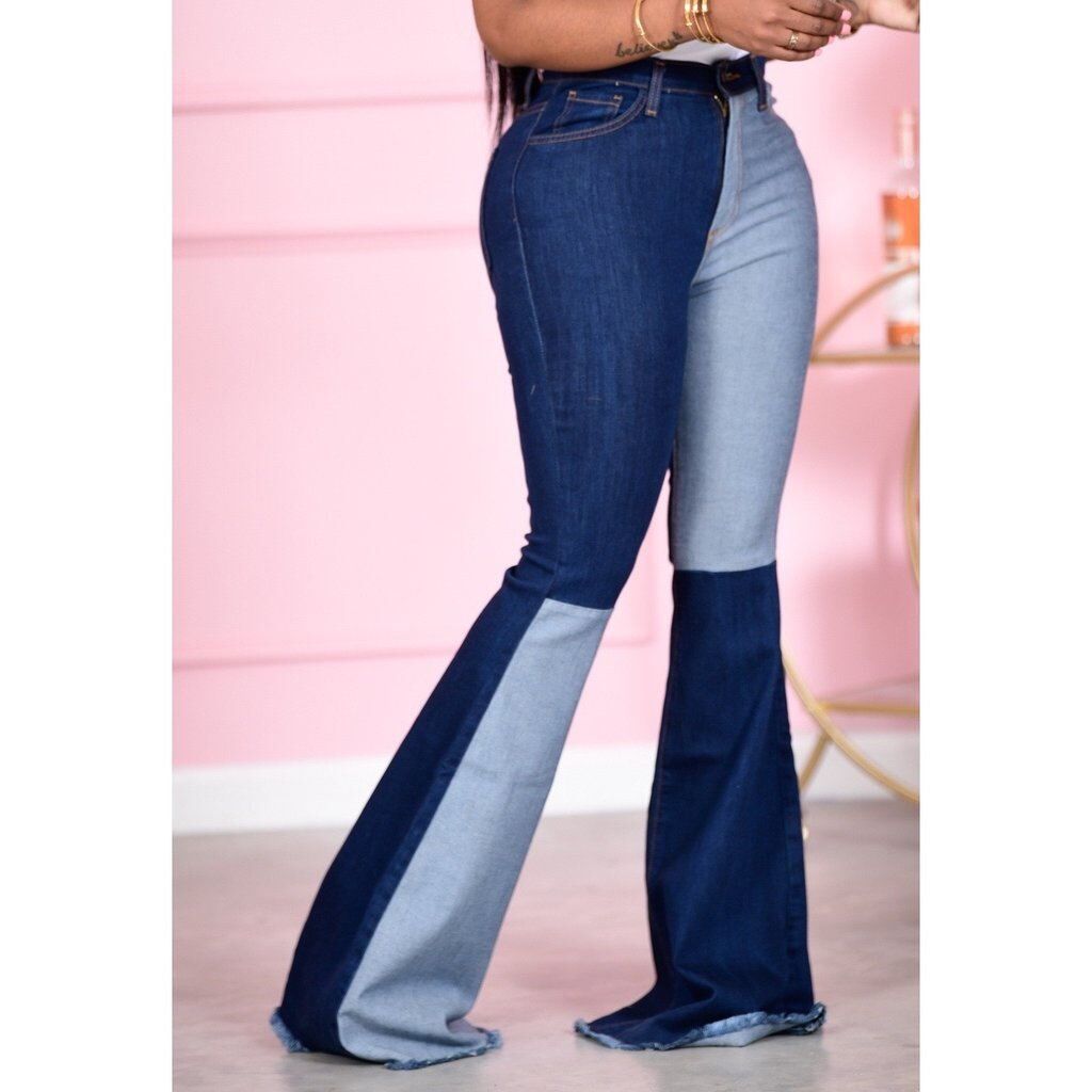 Patchwork Denim Flared Pants