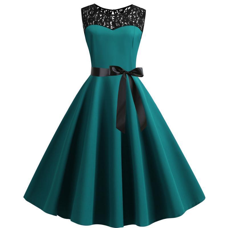 Sleeveless retro lace patchwork dress