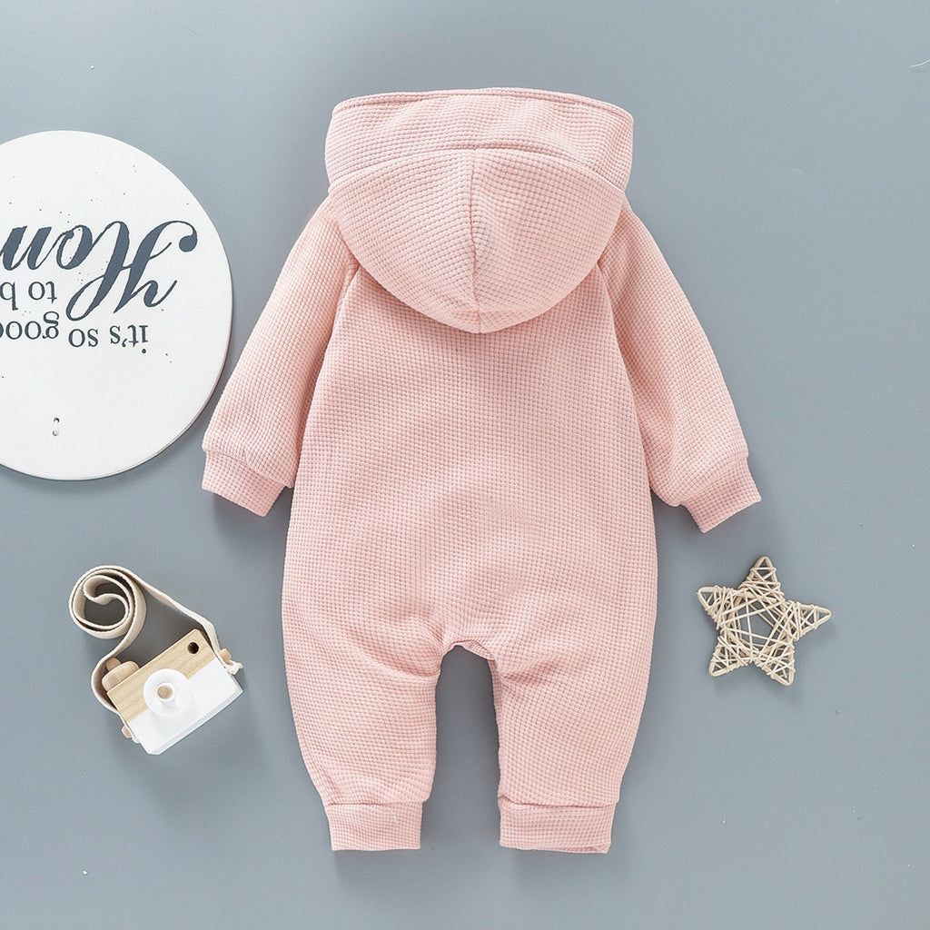 Baby Solid Color Hooded Long Sleeved Button Up Crawling Suit