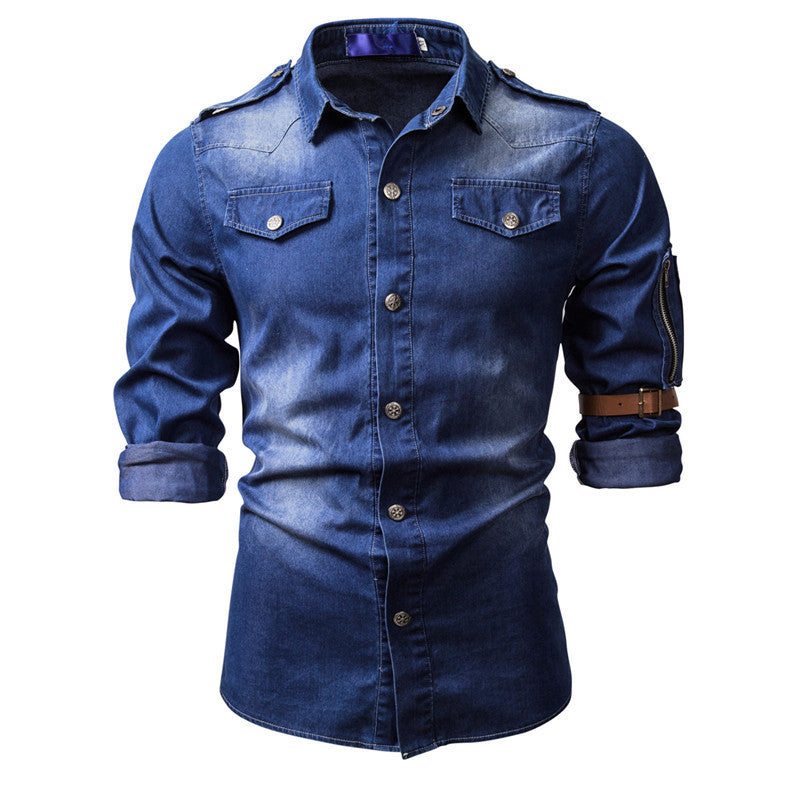 Fashion Men's Washed Denim Long Sleeve Shirt