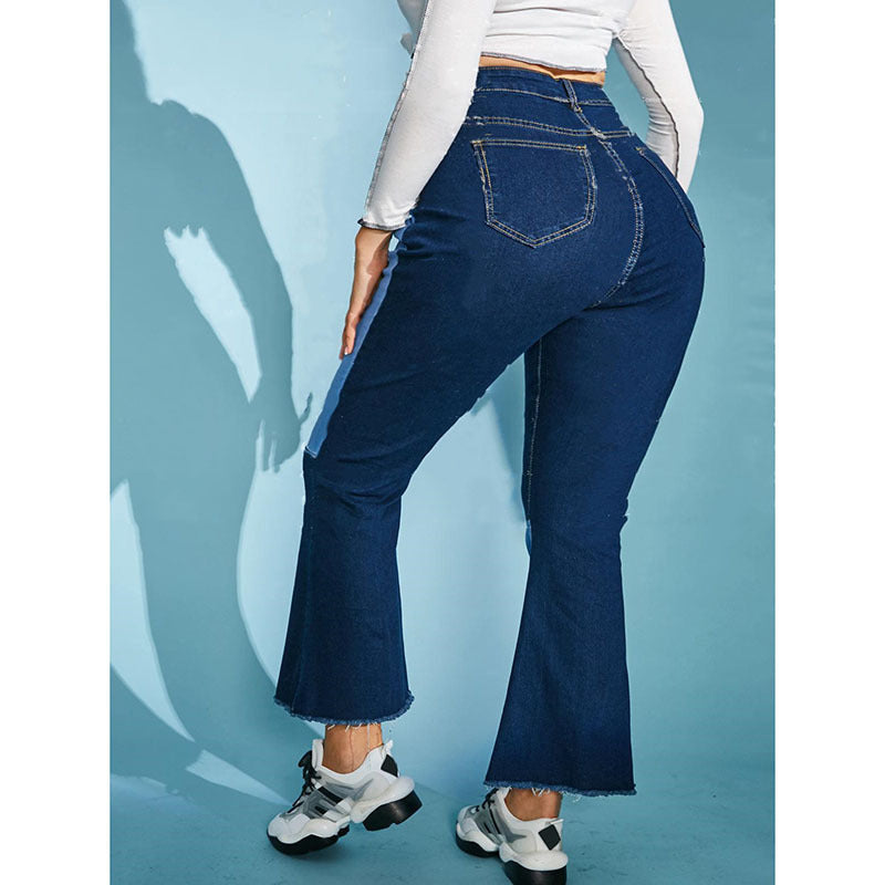 Patchwork Denim Flared Pants