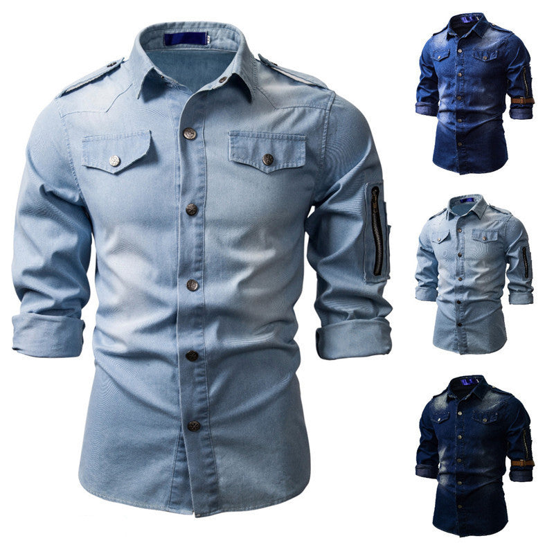 Fashion Men's Washed Denim Long Sleeve Shirt