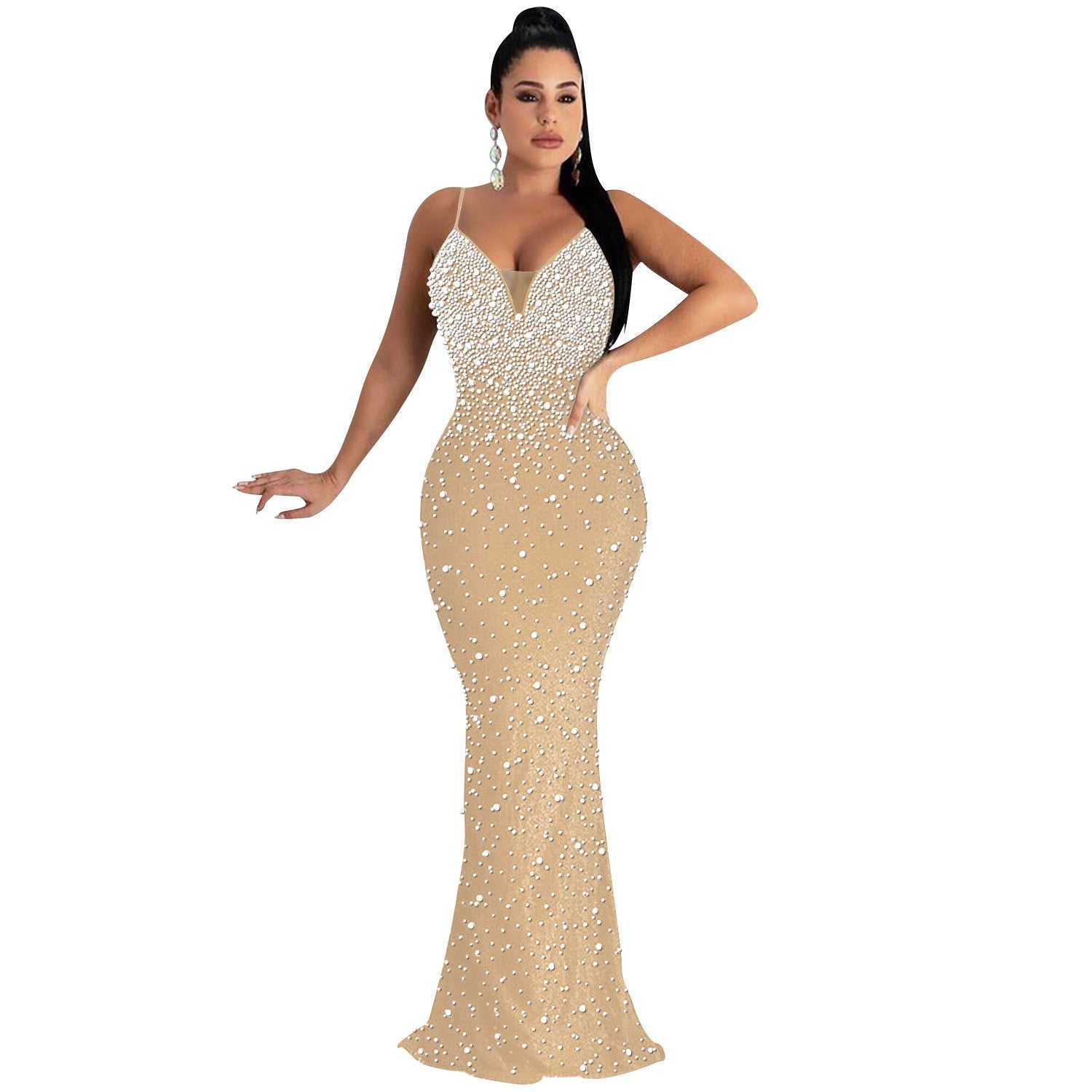 Fashion Night Club Hot-drilled Beaded Suspender Dress