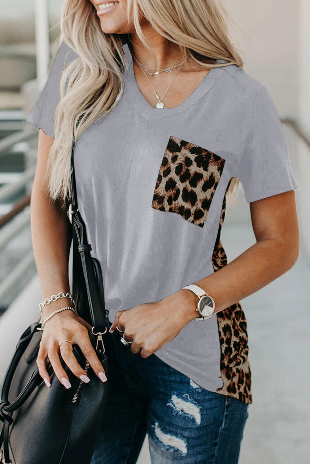 Leopard print short-sleeved T-shirt