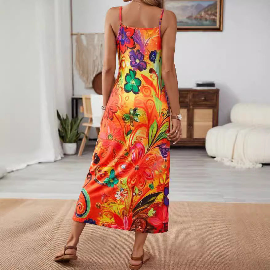 New Women's Printed Sling Casual Dress