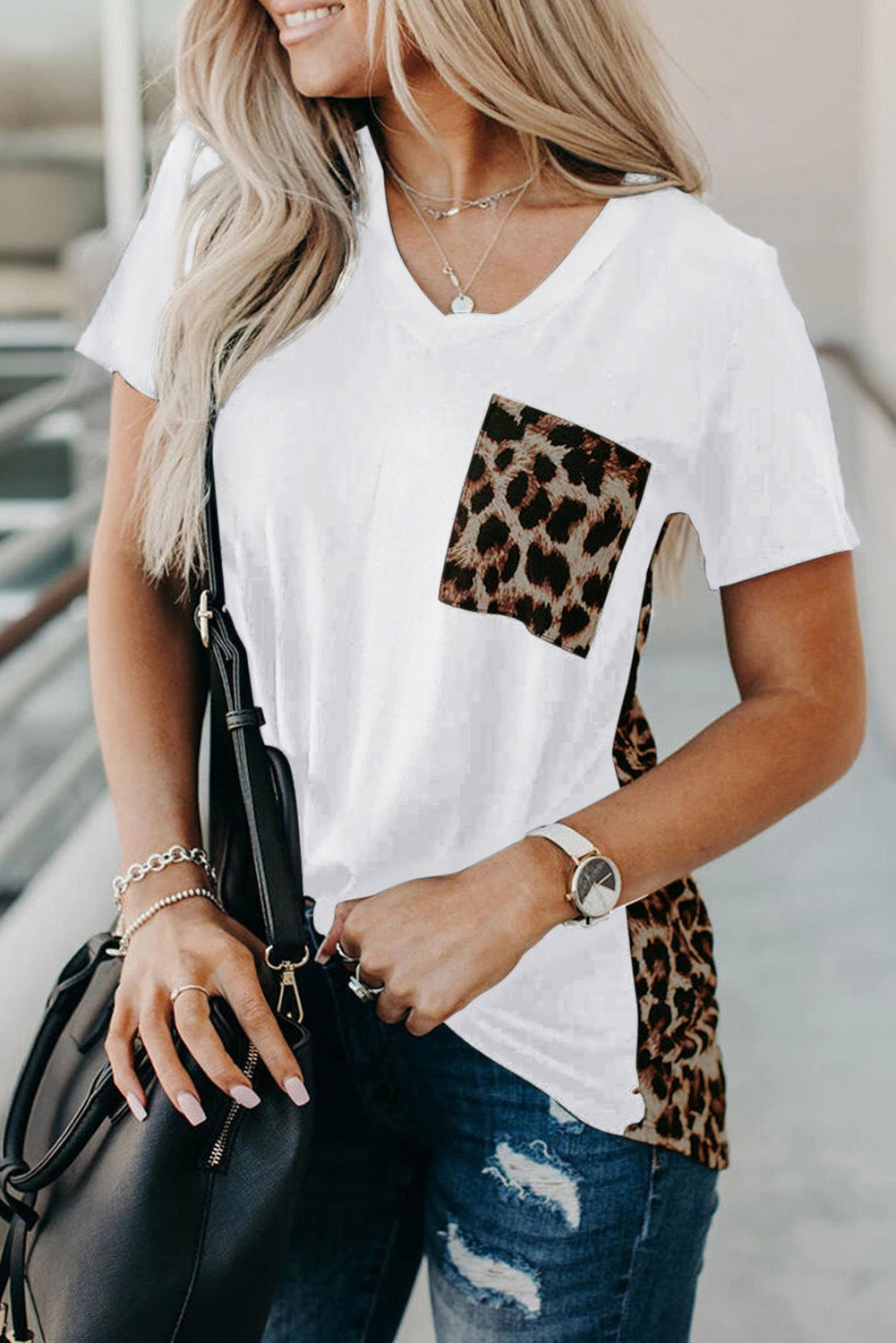 Leopard print short-sleeved T-shirt