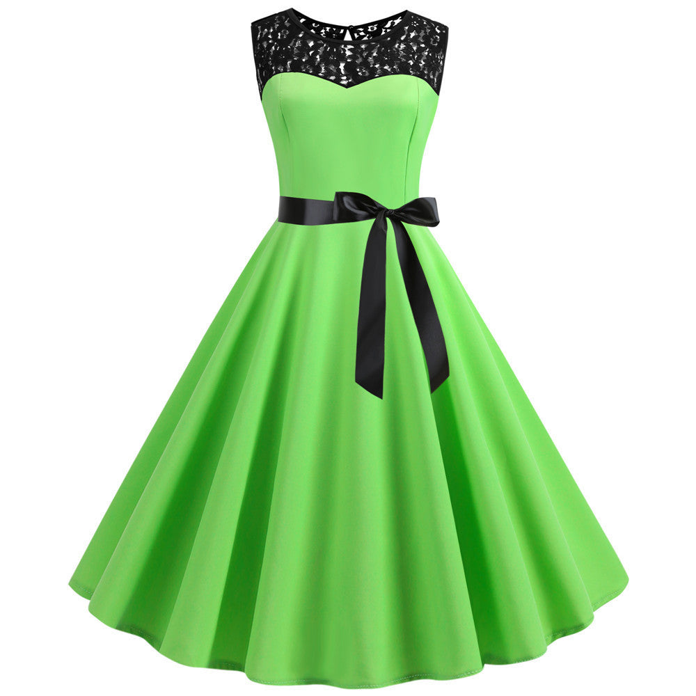 Sleeveless retro lace patchwork dress