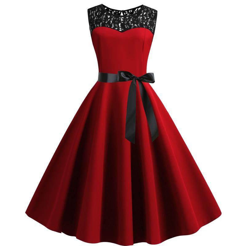 Sleeveless retro lace patchwork dress