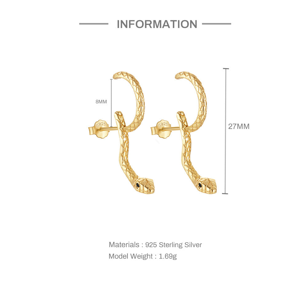 925 Sterling Silver Snake Adjustable Ear Studs