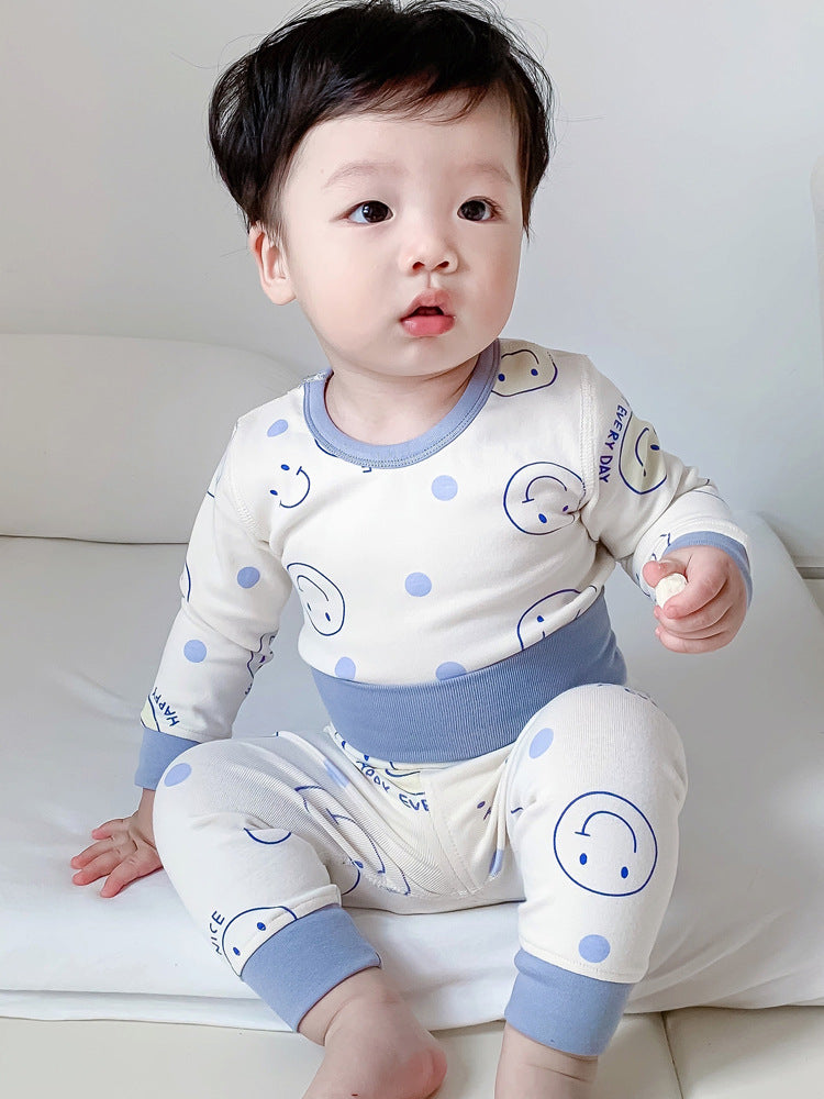 Baby's Pure Cotton Boneless High Waist Belly Protection Autumn Suit Baby Warm Home