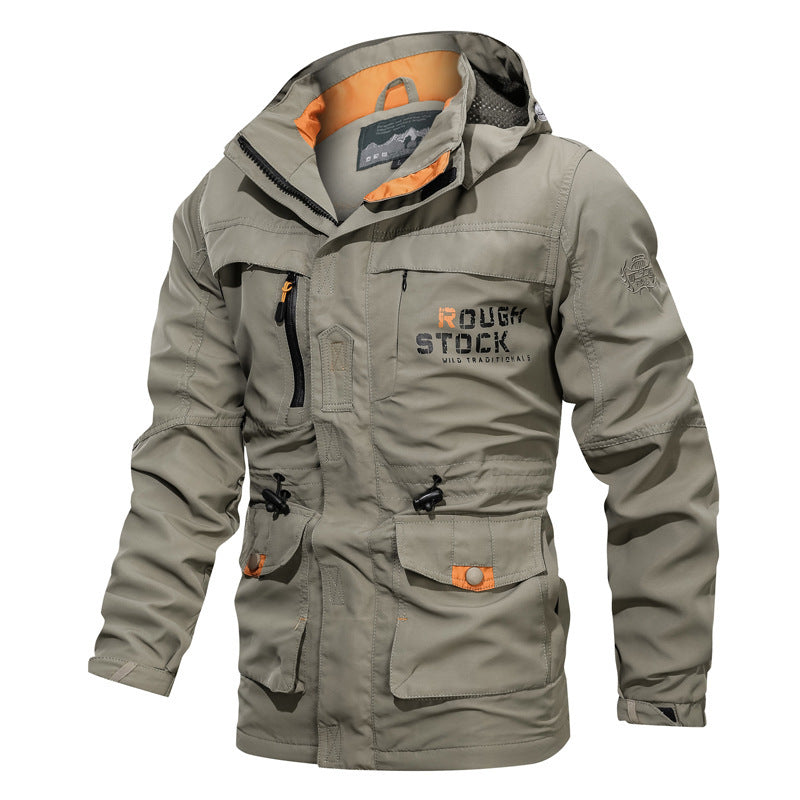 Cross-border Alsy jacket men's mid-length casual outdoor hooded plus size jacket men's jacket spring and autumn