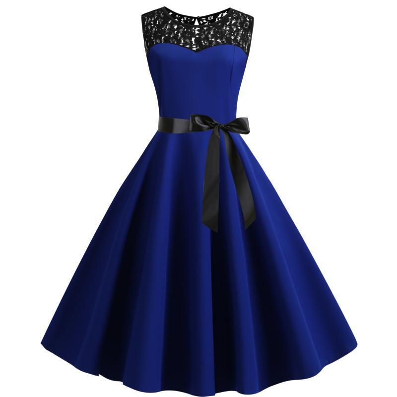 Sleeveless retro lace patchwork dress