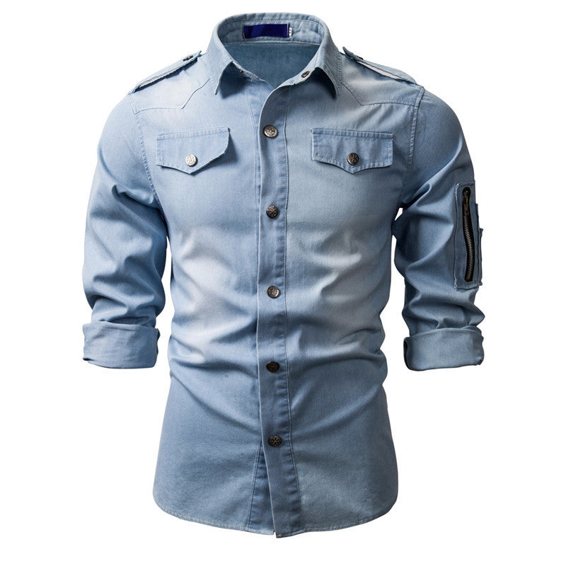Fashion Men's Washed Denim Long Sleeve Shirt
