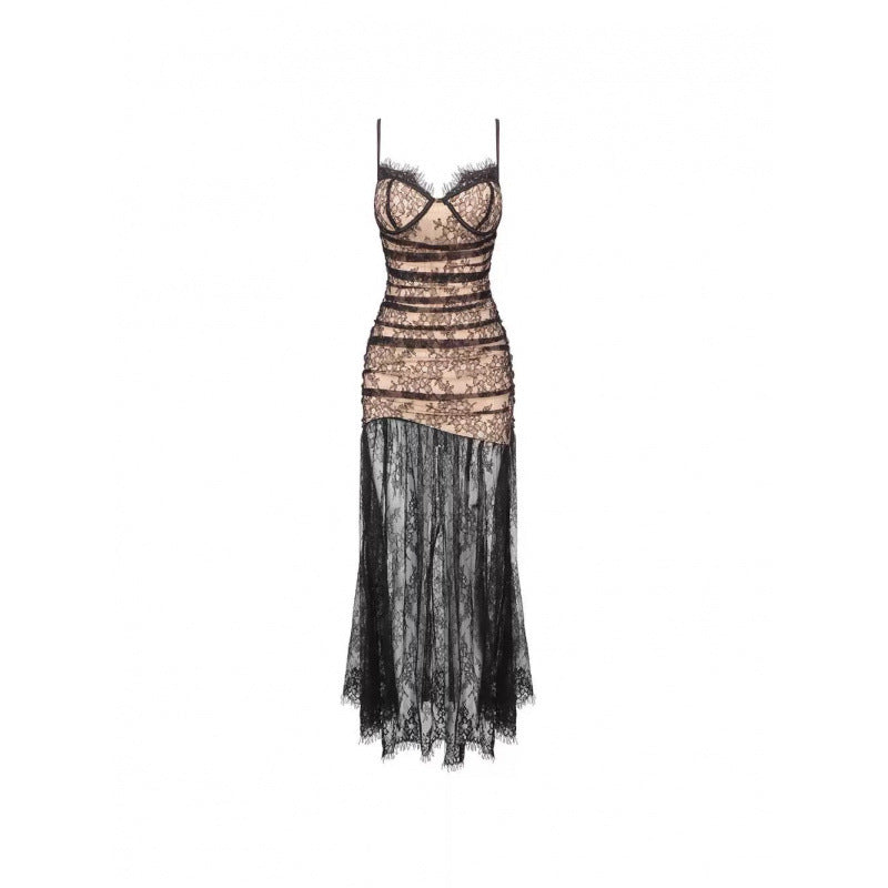 French high-end light-luxury and niche lace suspender mermaid dress waist-cinching design for women's coming-of-age ceremony