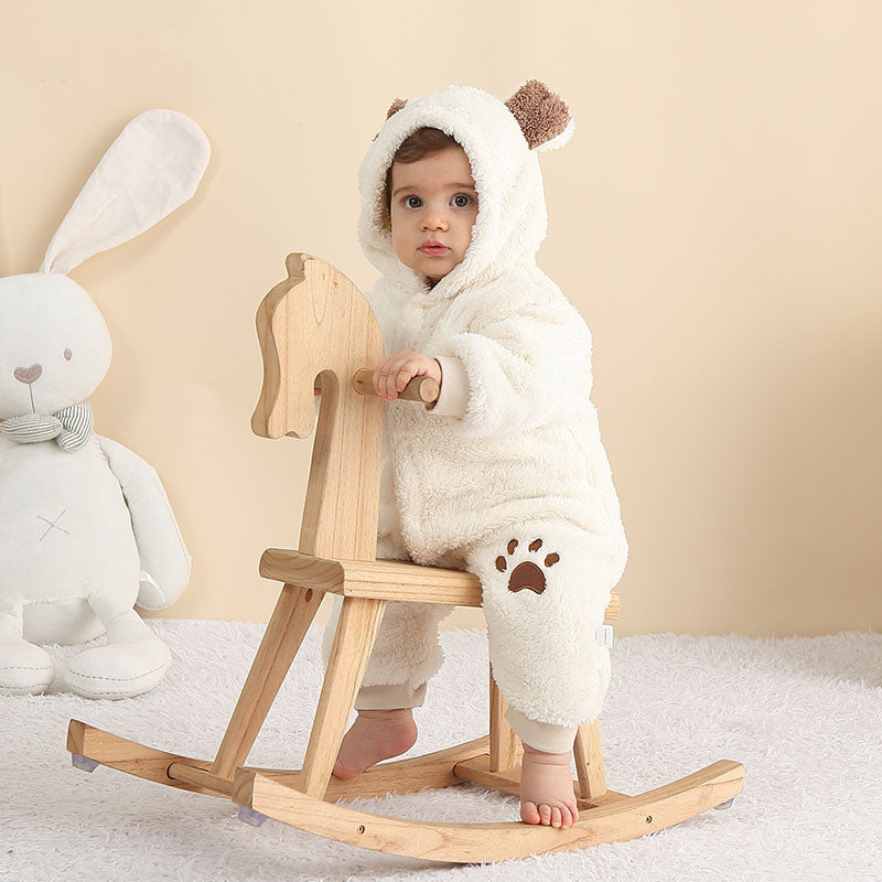 Baby One-piece Pants Pajamas Double-sided Velvet Three-dimensional Hooded Jumpsuit