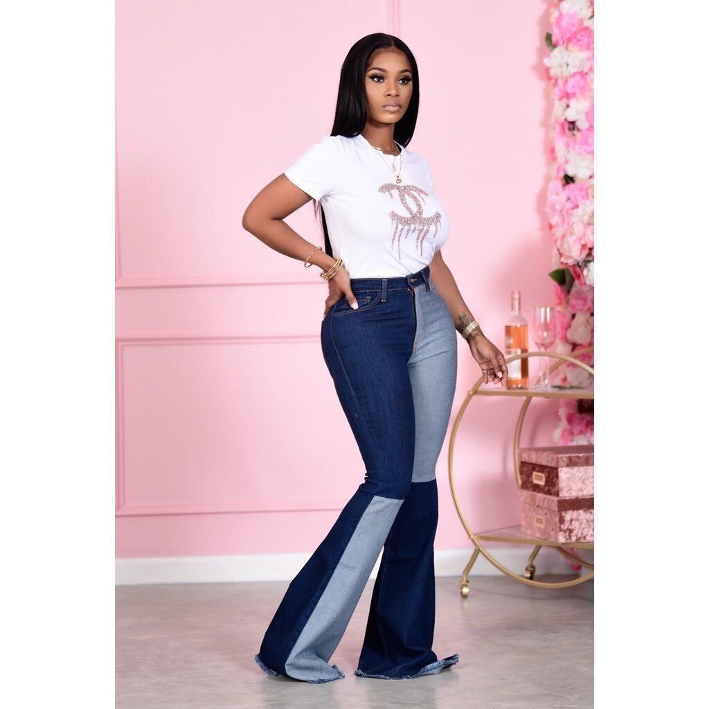 Patchwork Denim Flared Pants