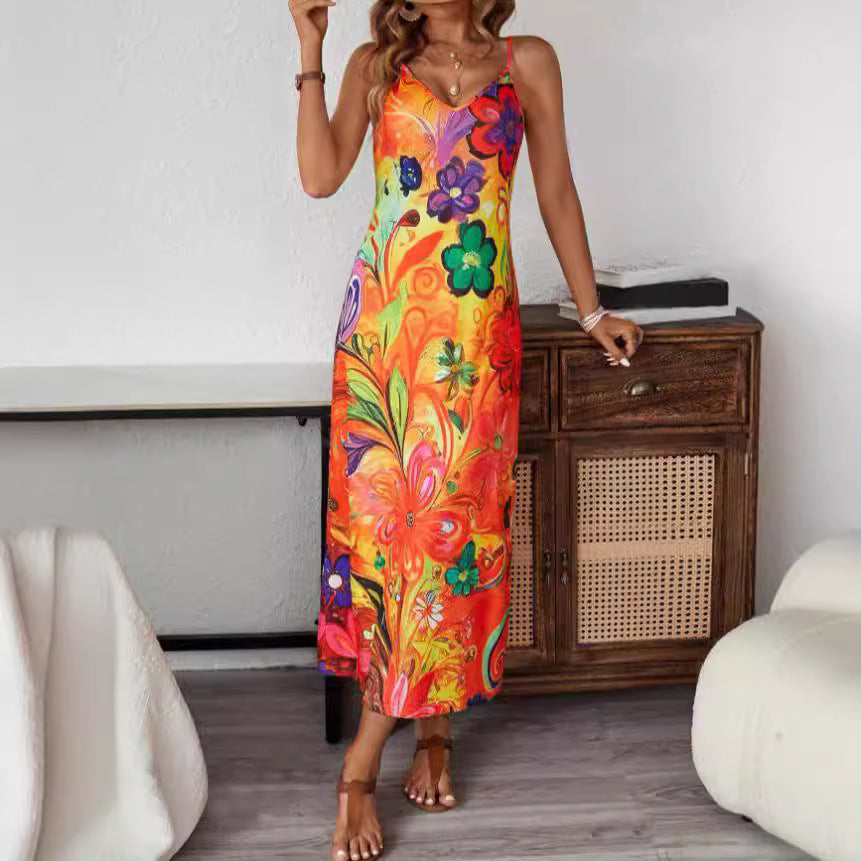 New Women's Printed Sling Casual Dress