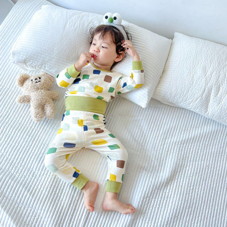 Baby's Pure Cotton Boneless High Waist Belly Protection Autumn Suit Baby Warm Home