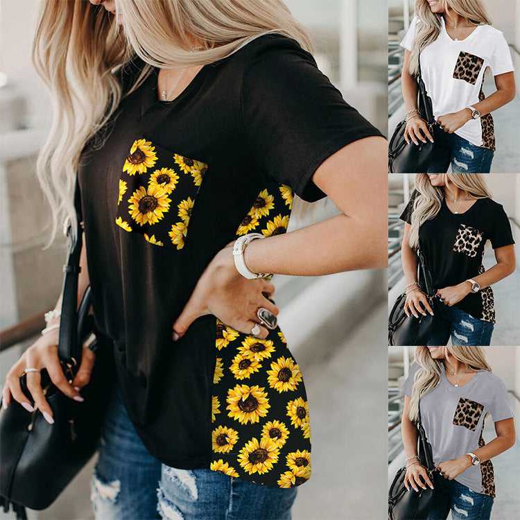 Leopard print short-sleeved T-shirt