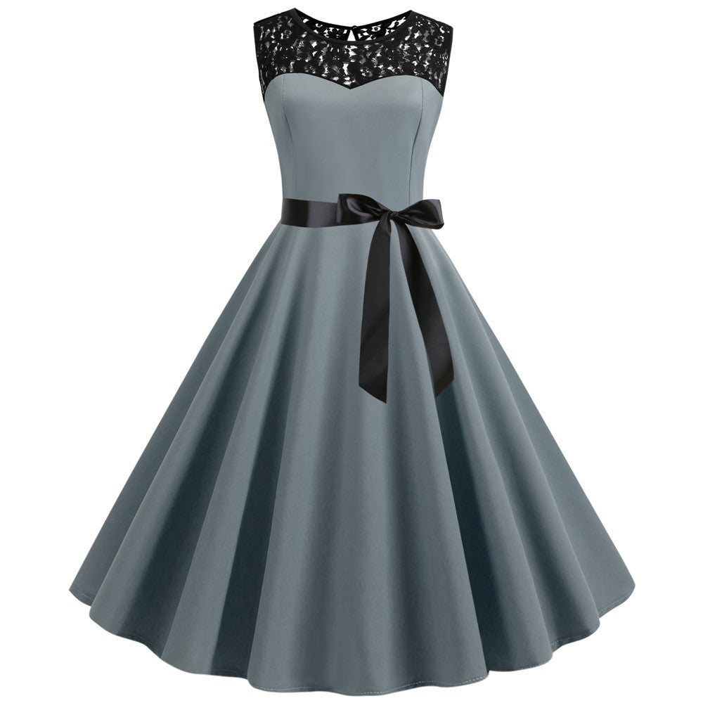 Sleeveless retro lace patchwork dress