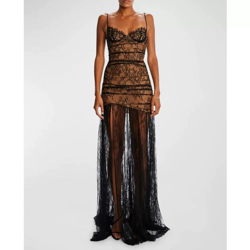 French high-end light-luxury and niche lace suspender mermaid dress waist-cinching design for women's coming-of-age ceremony