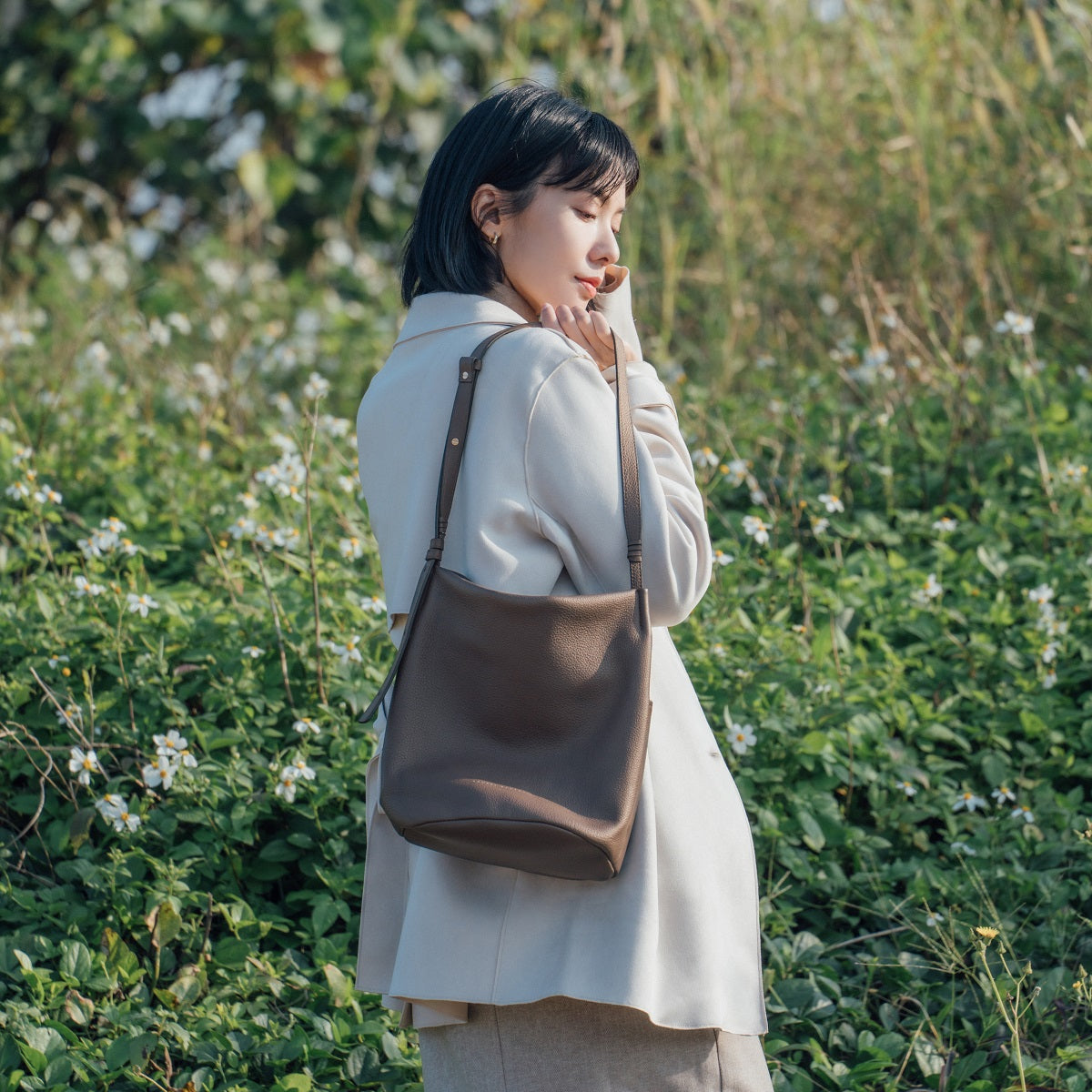 Narissa Leather Bucket Bag