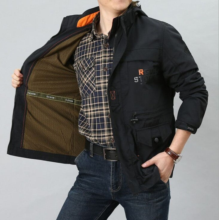 Cross-border Alsy jacket men's mid-length casual outdoor hooded plus size jacket men's jacket spring and autumn