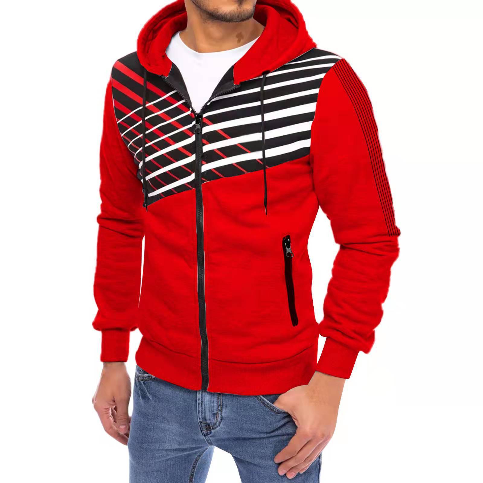 Men's Cardigan Hooded Patchwork Print Sweatshirt