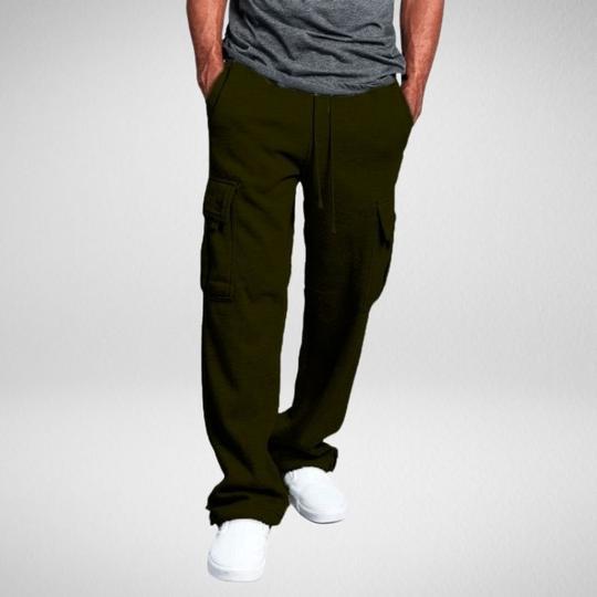 New Men's Drawstring Elastic Waist Solid Color Casual Pants Multi Pocket Trousers