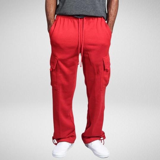 New Men's Drawstring Elastic Waist Solid Color Casual Pants Multi Pocket Trousers