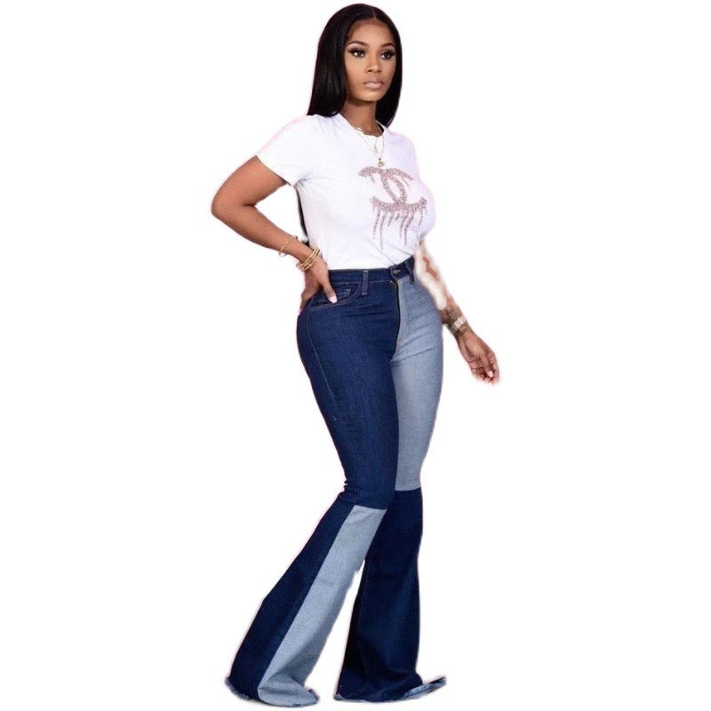 Patchwork Denim Flared Pants