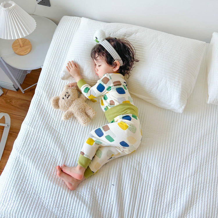 Baby's Pure Cotton Boneless High Waist Belly Protection Autumn Suit Baby Warm Home