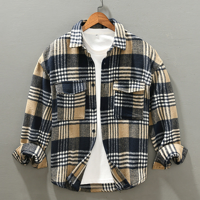 Artistic Casual Autumn And Winter Yellow Plaid Coat Loose Lapels Plus Size Fashion Youth Pop Top