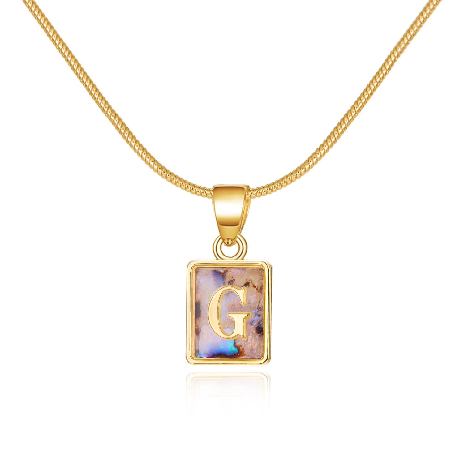 26 Letter Square Necklace Colorful Shell Luminous Pendant Chain Necklace For Women Temperament Ladies Jewelry