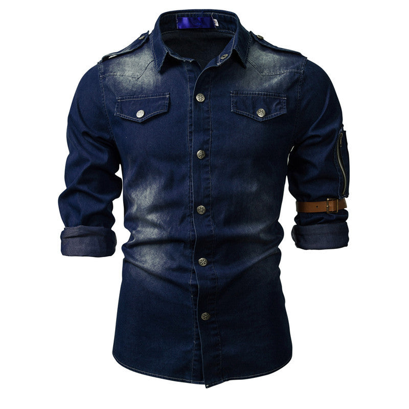 Fashion Men's Washed Denim Long Sleeve Shirt