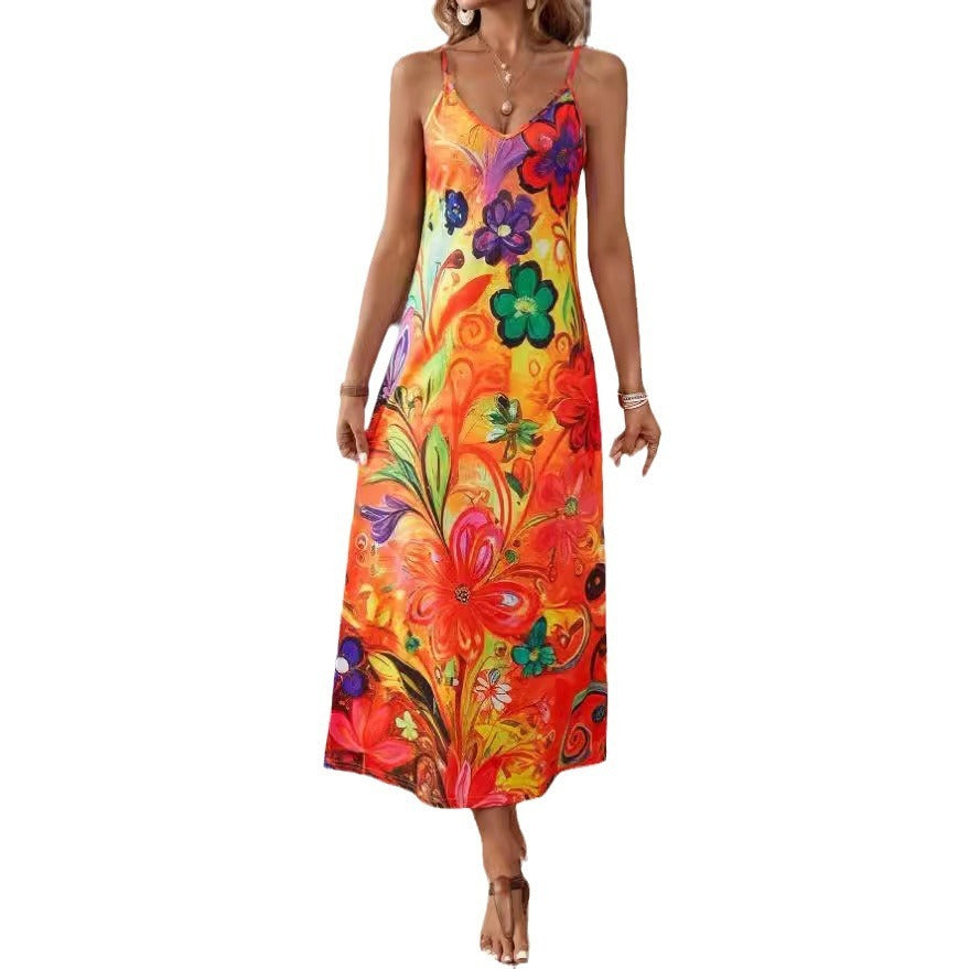 New Women's Printed Sling Casual Dress