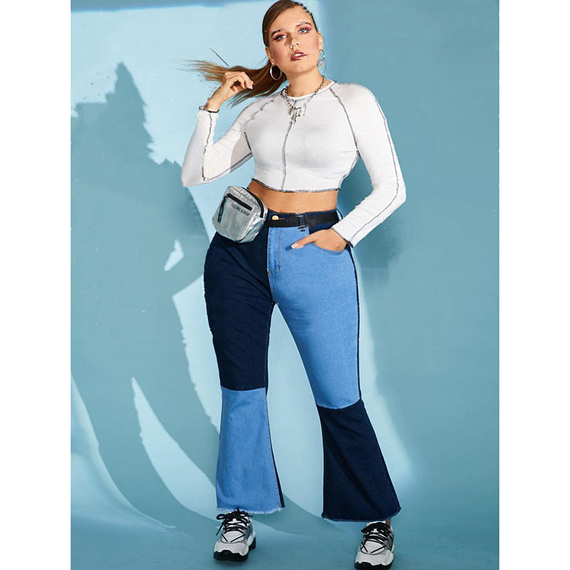 Patchwork Denim Flared Pants