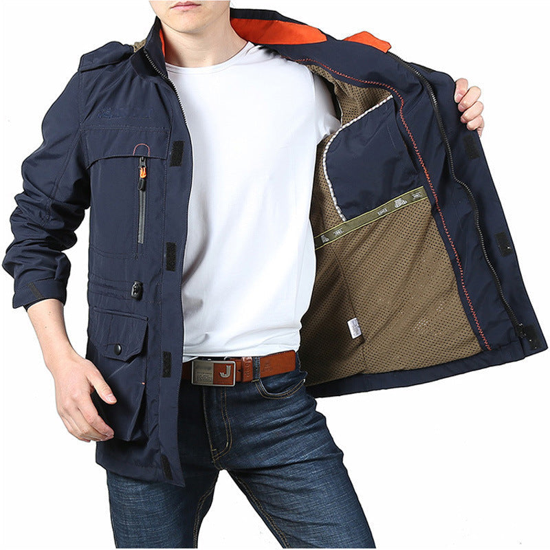 Cross-border Alsy jacket men's mid-length casual outdoor hooded plus size jacket men's jacket spring and autumn