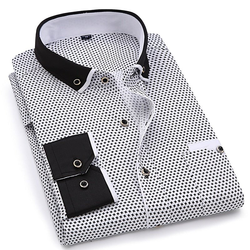 Men Fashion Casual Long Sleeved Printed shirt Slim Fit Male Social Business Dress Shirt Brand Men Clothing Soft Comfortable