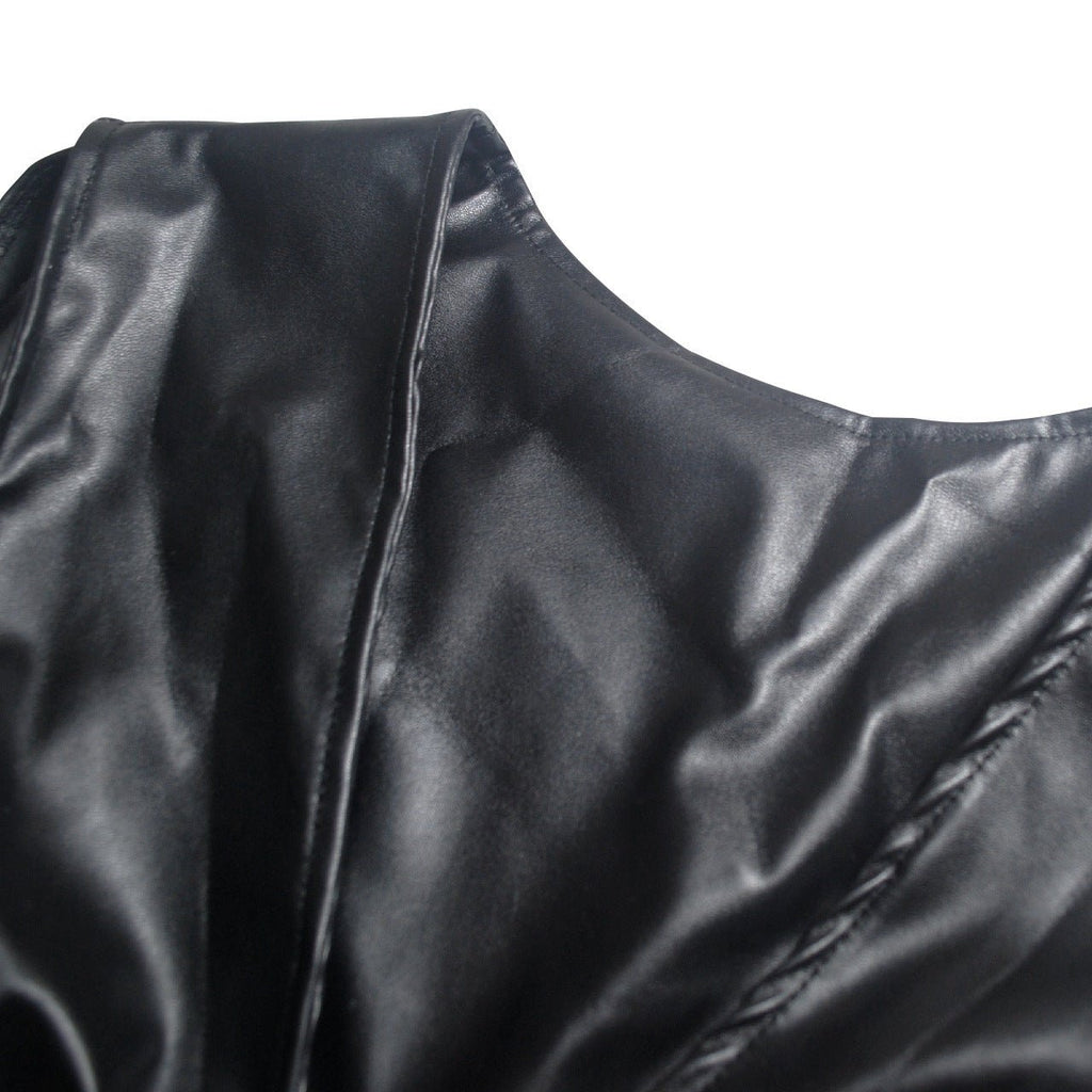 Women's Fashion Mesh Corset Sheath Faux Leather Dress