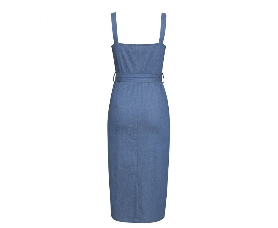 Women's long denim suspender dress